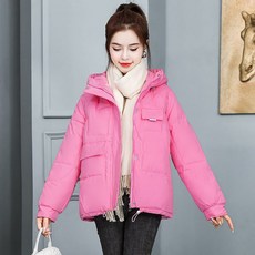 ROYALBELLE 여성 쇼트핏 단색 패딩 자켓 베이직 심플 빅포켓 후드 패딩 K072601