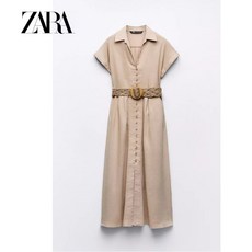 ZARA 자라 린넨 블랜드 벨트 셔츠 롱원피스