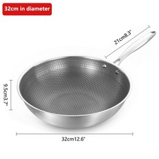 비 코팅 wok 비 스틱 팬 강화 스틸 벌집 디자인 도장 한 난방 전기 유도 스토브 용, 32cm 귀 없음