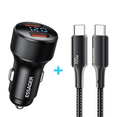 Essager 45W 2포트 PD3.0 QC3.0 차량용 초고속 충전기, 블랙, 1세트