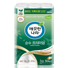 깨끗한나라 순수 프리미엄 와이드 화장지 30롤 3겹25m 두루마리 휴지 물에잘녹는 집들이 무형광, 깨끗한나라 에코베이직 2겹 40m 30롤