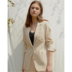 헤지스 여성 20SS 베이지 단색 린넨혼방 긴팔자켓 HSJA0B782I1
