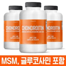 콘드로이친 1200mg 2+1병 관절 건강 영양제 글루코사민 MSM 황산 추천 해외 미국 직구 할머니 할아버지 어버이날 부모님 선물, 3개, 200캡슐, 200정