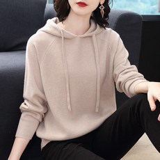 여성 니트티 스웨터 탑 후드 예쁜 루즈핏 단색 후디