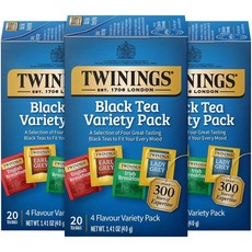 Twinings 얼그레이 티 잉글리시 브렉퍼스트 티 아이리쉬 브렉퍼스트 티 레이디 그레이 티백이 포함된 홍차 버라이어티 팩 개별 포장 20개 3팩, 20개입, 40g, 3개
