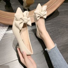 봄 베이지색 뾰족 리본 여성화