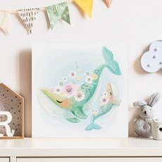 상상력 자극 아이방 그림 동물 포스터 고래 일러스트 액자, 07.꽃다발 고래