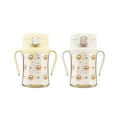 아키움 패턴 디자인 유아빨대컵 아이컵 2종세트, 200ml+200ml, 레몬+크림