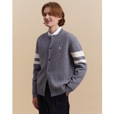 23FW [FINE WOOL] 그레이 이중직 울 라운드 배색 가디건 HZSW3D200G2