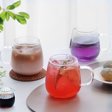 루비아 플리츠 내열유리 머그컵 380ml, 4개, 투명