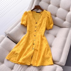 해외직구 자라 ZARA COS ** 중공 자수 얇은 슬림 하이 웨스트 V 넥 버블 반팔 유행 여성 스커트 여름여름방학 정유미 나혼산 한혜연 진 전소미 원피스-47066