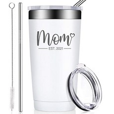 BIRGILT New Mom Gifts-Mom Est. 2021-첫 엄마를위한 임신 선물-최고의 엄마 여성을위한 엄마 선물-어머니의 날 딸 아들의 아이디어 선물-텀블러 컵 20o, 하얀