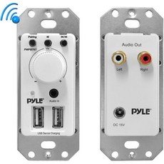 Pyle Bluetooth 수신기 Wall Mount InWall 오디오 컨트롤 수신기듀얼 USB 충전 포트 포함 사운드 시스, 3.5MM Ports_Receiver