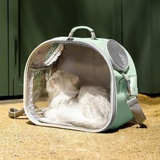반려동물 투명 이동가방 슬링백 강아지 고양이 겸용, 1개, 그린