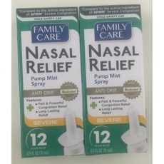 Family Care 2팩 패밀리케어 비강 낙하 펌프 미스트 옥시메타졸린 HCl, 2개, 15ml
