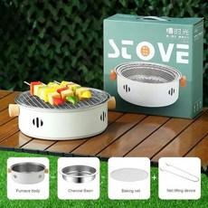 고기불판 캠핑그리들 고기그릴 주물후라이팬 스텐밧드 스텐바트 업소용 야외 바베큐 스토브 다기능 가정용 숯 포함 라운드 논스틱, 1) Grill