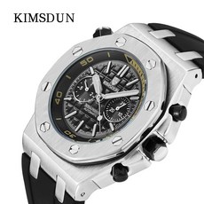 Kimsdun 남성 자동 기계식 시계 실버 블랙 캘린더 실리콘 방수 시계 스포츠 비즈니스 럭셔리 남자 장식 ap|기계식 시계|