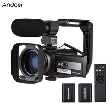 Andoer 4K 16X줌 4800만화소 WIFI 디지털 카메라 캠코더 + 0.39X 광각렌즈 + 셋톱마이크 + 카메라 핸들그립 + 배터리 2개, D10292
