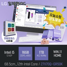 [당일발송] LG 일체형PC 27V70Q-GR50K, 27V70Q-GR50K 램16GB + SSD1TB
