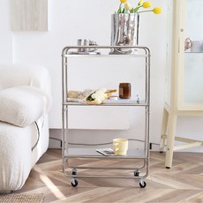 꿈꾸던리빙 트롤리 이동식 바퀴 선반 철제 수납 3단 트롤리, 소형(51 x 19 x 82cm)