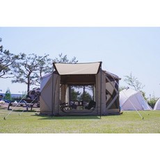 헥사곤 육각쉘터 육각텐트 그늘막텐트 오토캠핑 원터치방식 (그라운드시트 포함), 카키+브라운