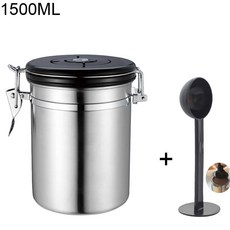 스테인리스 스틸 밀폐 커피 항아리 스푼 포함 용기 세트 원두 차 보관 700ml 1400ml, Silver 1500ml, 1개