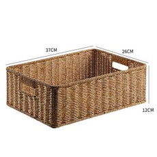 손잡이 사각 보관함 라탄바구니 수납함 소품 상자 라탄 수건, 연한 카키색 중형 37x26x12cm