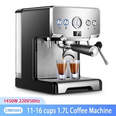 CRM3605 커피머신 커피 머신 홈 15 바 메이커 에스프레소 1450W 반자동 펌프 타입 카푸치노 우유 버블, 3.220V - UK - 11-16컵