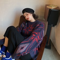 (2275) 빈티지패턴 네이비 아크릴니트