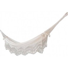 NOVICA 수제 크로 셰 뜨개질 프린지 마나우스 위엄을 가진 천연 화이트 베이지면 2 인 손 짠 XL 브라질 해먹 '(더블), 단일옵션