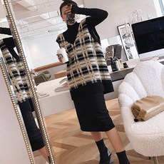 봄원피스패션 임부 가을옷 고급 미스트 크림 페이스 관대히 여기다 얼간이 엄마 개성 겨울 외출 1664105112, 1개, 베스트 조끼 _원피스코디세트