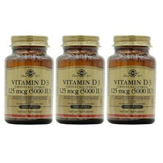 Solgar 솔가 콜레칼시페롤 비타민 D3 125mcg 5000IU 소프트젤 100 정 칼슘, 100정, 3개