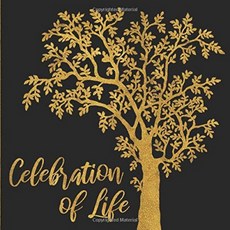 생명의 축하 : 검은 색과 금색 추모식 방명록-여성 또는 남성용 황금 나무 실루엣 장례식 방명록-방문자, 단일옵션