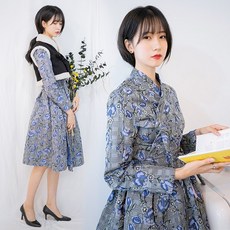 선데이한복 고운 튤립 쟈가드 블루 철릭원피스 생활한복