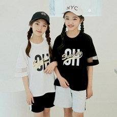 (와이본)초등학생 아이들이 입기 좋은 망사소매 시스루 티셔츠 주니어 여아 쇼핑몰