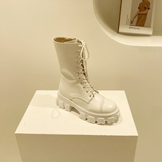 봄계절 둥근코 레이스업 스타일리쉬 개성 미들굽 워커부츠 차량 봄가을 싱글 트렌드