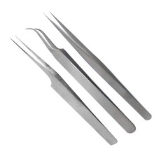 핀셋 3종 (일자 일자변형 기역자) 정밀 핀셋 네일아트 네일케어 속눈썹 연장 미용, 1개, 실버, 기역자