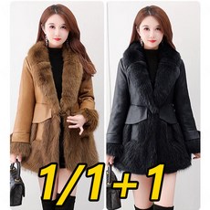 1/1+1슬림핏 날씬해 보이는 하프 기장 모피 코트 겨울 여성코트 슬림핏 여성 모피 무스탕