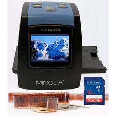 MINOTA 필름 슬라이드 스캐너 변환 컬러 BW 35mm 126 110 네거티브 Super 8 Films to 22MP JPEG 디지털 사진 16GB SD 카드 월드와이드블랙, Black