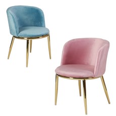 로잔체어 1+1 카페 벨벳 패브릭 골드 화장대의자 예쁜의자 인테리어 2p 3color, 블루+핑크