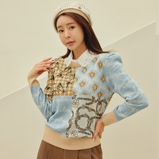 제이투제이 여성골프웨어 퍼프소매 울실크 라운드 니트