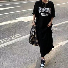 러우 여성 레터링 오버핏 루즈핏 빅사이즈 반팔 트임 롱원피스 홈웨어원피스