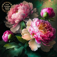  보석비즈십자수 고전 분홍 모란 꽃 정물화 명화 대형 공예 큐빅 구슬 DIY 패브릭 금전수 연꽃 해바라기, 100x100 cm 
