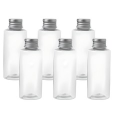 Glassdomae 鋁製銀蓋透明飲料分裝瓶 AC100, 100ml, 6個