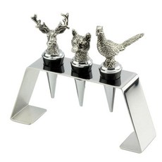 Rigeli Regent 스테인리스 스틸 3피스 동물 스토퍼 세트 사다리꼴 홀더 클래식 디자인 와인 스탠드 포함 병 - 3개, 1개