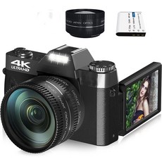 컴팩트 디지털 사진 카메라 4K 와이파이 웹캠 광각 16X 줌 브이로그 비디오 녹음기 유튜브 캠코더 3 인치 플립 스크린 48MP, 6) with lens - 128G TF Card
