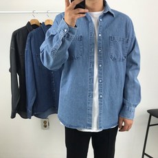 피그민트 데일리 스톤 워싱 오버핏 청 데님 남방 셔츠