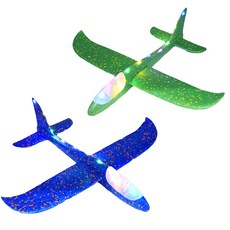 LED 스티로폼 에어 글라이더 비행기 장난감 행글라이더 캠핑장놀이 공원 동력 2개입, LED비행기 2P(파랑+초록)