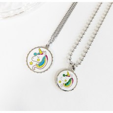 어린이 아기 돌선물 유니콘 써지컬스틸 미아방지 목걸이, 작은유니콘, 고방체인 × 유아용(35cm+3.5cm)