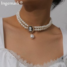 체인목걸이 우아한 멀티 레이어 모조 진주 초커 목걸이 여성 펑크 블랙 크리스탈 구슬 술 펜던트 파티 쥬얼리